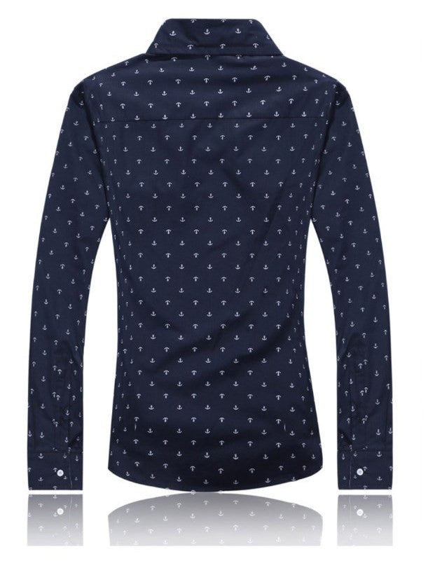 Anchor Pattern Slim Fit Dress Shirt