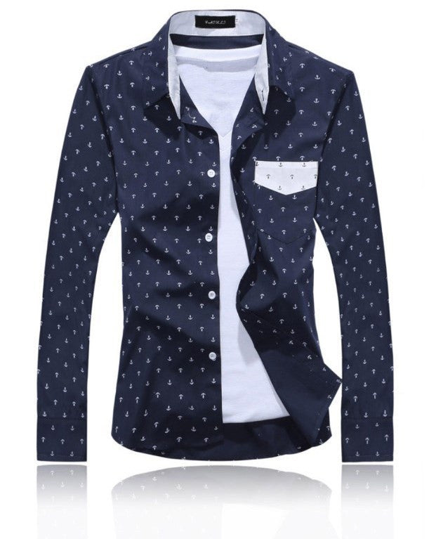Anchor Pattern Slim Fit Dress Shirt