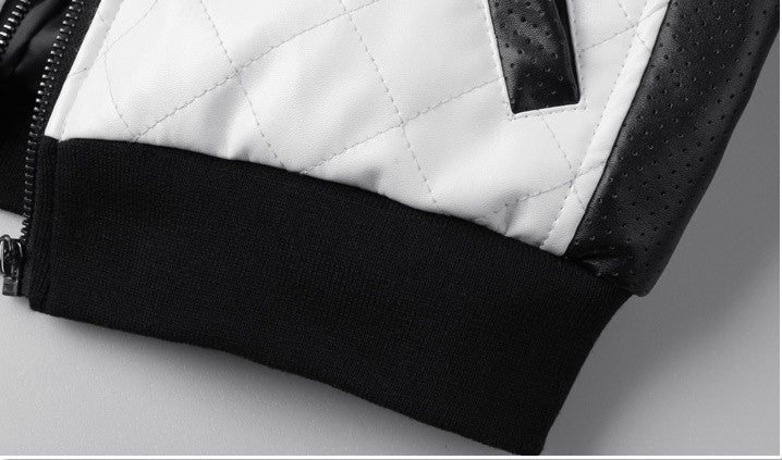 Two Tone Faux Leather Motorcycle Jacket