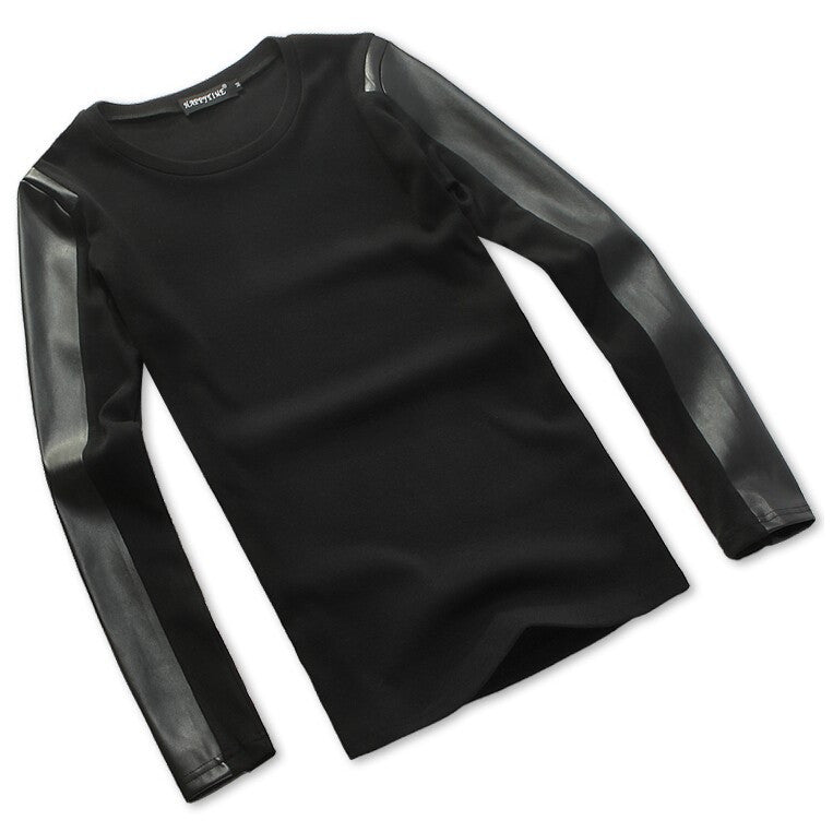 "Thin" Slim Fit Sweater With Leather Look Sleeves