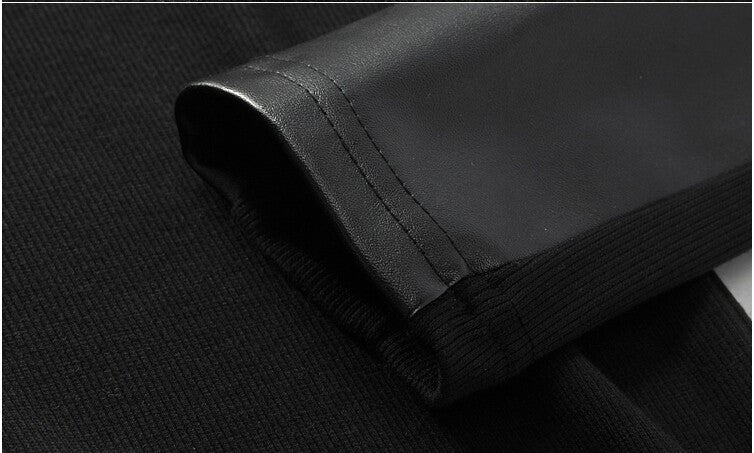 "Thin" Slim Fit Sweater With Leather Look Sleeves