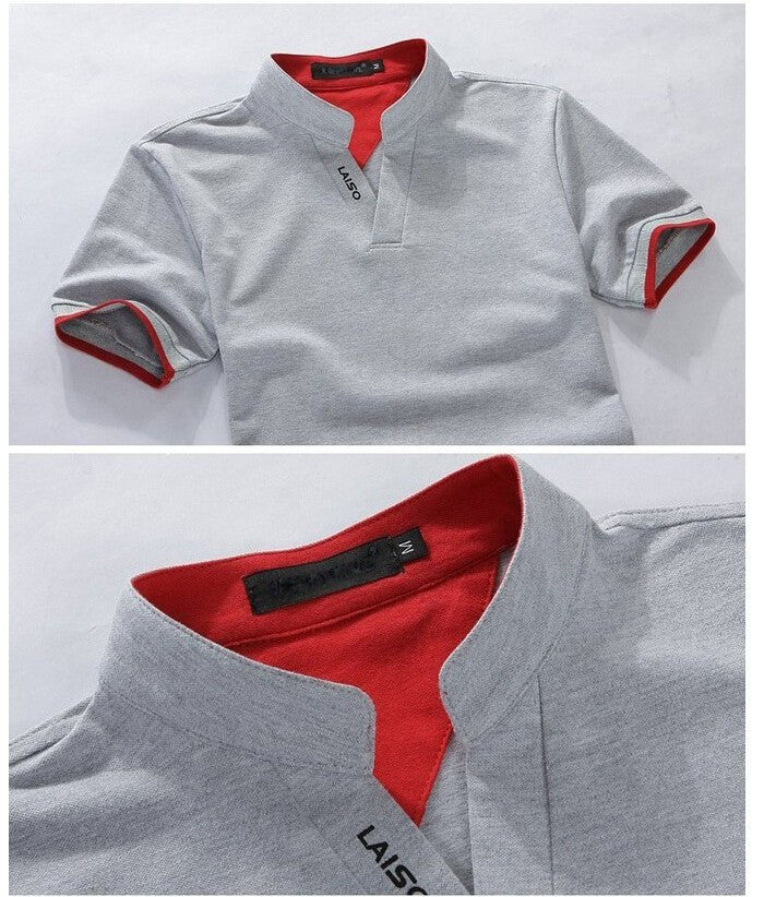 Laiso Mandarin Collar Short Sleeve Polo Shirt