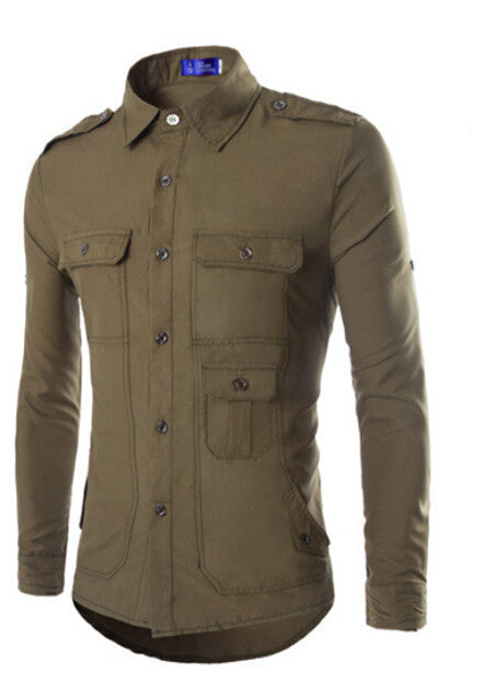 Multi-pocket Military Style Long Sleeve Shirt