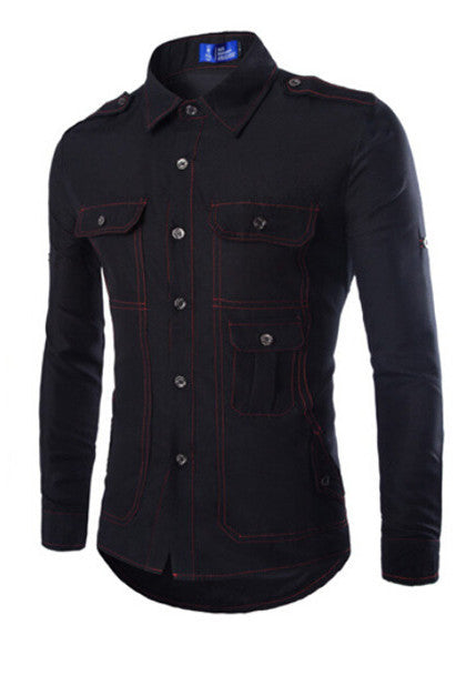 Multi-pocket Military Style Long Sleeve Shirt