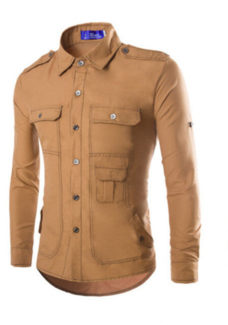 Multi-pocket Military Style Long Sleeve Shirt