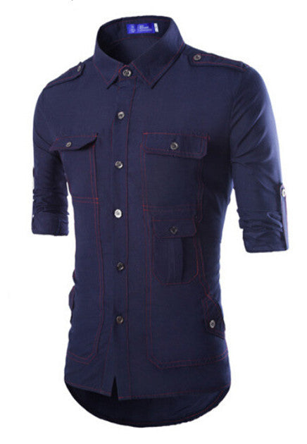 Multi-pocket Military Style Long Sleeve Shirt