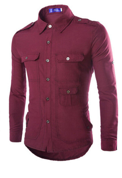 Multi-pocket Military Style Long Sleeve Shirt