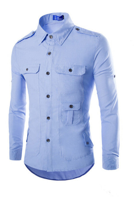 Multi-pocket Military Style Long Sleeve Shirt