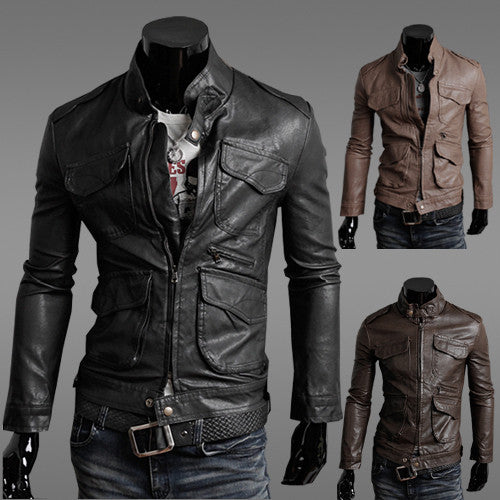 Faux Leather Men's Motorcycle Jacket