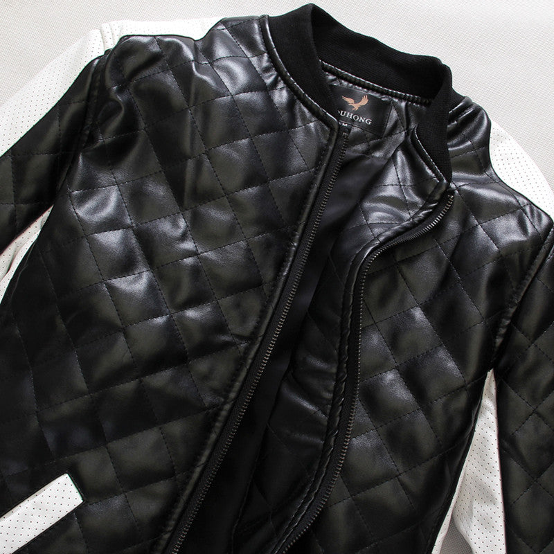 Two Tone Faux Leather Motorcycle Jacket